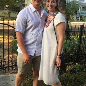 White linen midi dress